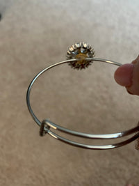 Pale blue rhinestone floral bangle bracelet. Adjustable to fit any wrist size