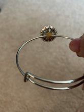 Pale blue rhinestone floral bangle bracelet. Adjustable to fit any wrist size