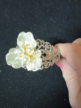 Filigree Bracelet: Pearl Flower, Rhinestone Adornment, Adjustable Cuff