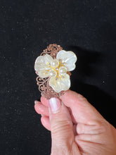 Filigree Bracelet: Pearl Flower, Rhinestone Adornment, Adjustable Cuff