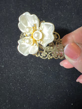 Filigree Bracelet: Pearl Flower, Rhinestone Adornment, Adjustable Cuff