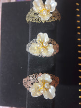Filigree Bracelet: Pearl Flower, Rhinestone Adornment, Adjustable Cuff