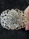 Silver Filigree Cuff Bracelet: Rhinestone Floral Vintage Style