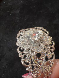 Silver Filigree Cuff Bracelet: Rhinestone Floral Vintage Style