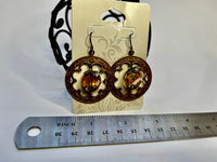 Victorian Style Copper Dangle Earrings: Antique Gold Faceted Stone