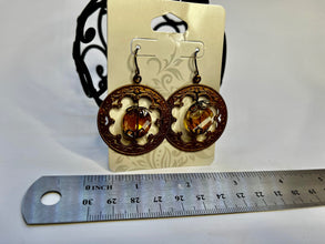 Victorian Style Copper Dangle Earrings: Antique Gold Faceted Stone