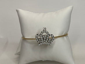 Pearl  and clear  rhinestone crown bangle bracelet on gold bangle adjustable size