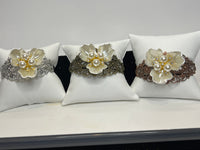 Filigree Bracelet: Pearl Flower, Rhinestone Adornment, Adjustable Cuff