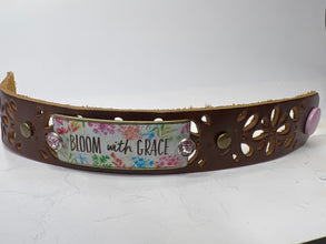 Floral bloom with grace brown decorative leather bracelet.
