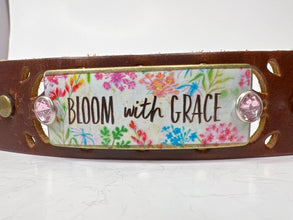 Floral bloom with grace brown decorative leather bracelet.