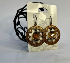 Victorian Style Copper Dangle Earrings: Antique Gold Faceted Stone