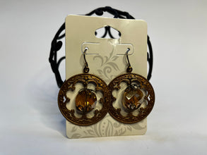 Victorian Style Copper Dangle Earrings: Antique Gold Faceted Stone