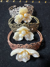 Filigree Bracelet: Pearl Flower, Rhinestone Adornment, Adjustable Cuff