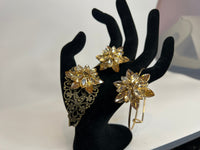 Gold Rhinestone Starburst Bracelet: Antique Bronze Filigree, Adjustable