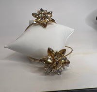 Gold Rhinestone Starburst Bracelet: Antique Bronze Filigree, Adjustable