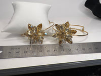 Gold Rhinestone Starburst Bracelet: Antique Bronze Filigree, Adjustable