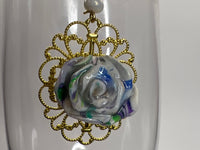Handmade Polymer Clay Rose Earrings: Gold/Silver Filigree Lace