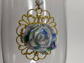 Handmade Polymer Clay Rose Earrings: Gold/Silver Filigree Lace