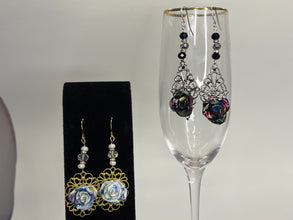 Handmade Polymer Clay Rose Earrings: Gold/Silver Filigree Lace