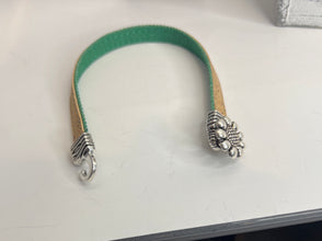 Cork and denim bracelets with silver flower hook