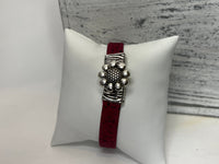 Cork and denim bracelets with silver flower hook