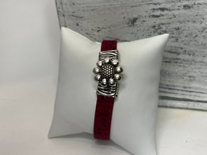 Cork and denim bracelets with silver flower hook