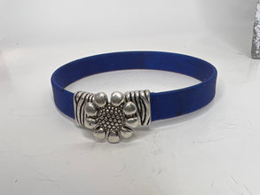 Cork and denim bracelets with silver flower hook