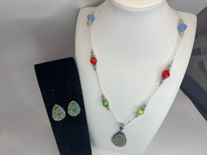 Kaleidoscope Necklace and Earring Set: Stained Glass Style, Hypoallergenic