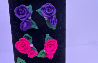 Handmade Clay Rose Studs: Victorian Style Floral Earrings