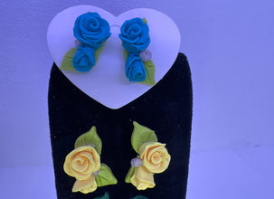 Handmade Clay Rose Studs: Victorian Style Floral Earrings