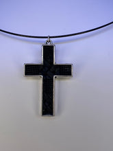 Silver plated crosses with embossed leather inside on various chains. Necklaces of faith.