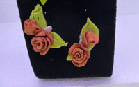 Handmade Clay Rose Studs: Victorian Style Floral Earrings
