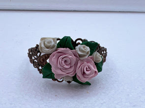 Handmade polymer clay roses on Victorian style filigree bracelets