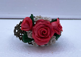 Handmade polymer clay roses on Victorian style filigree bracelets