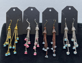 Czech Flower Chain Earrings: Bell Cap Dangle, Hypoallergenic