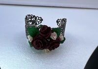 Handmade polymer clay roses on Victorian style filigree bracelets