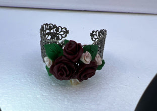 Handmade polymer clay roses on Victorian style filigree bracelets