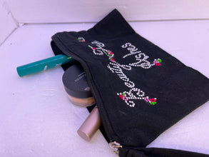 Beauty for ashes black canvas make up bag. Diamond dot designed
