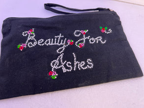 Beauty for ashes black canvas make up bag. Diamond dot designed