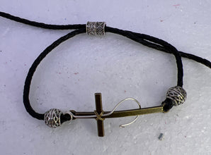 Mens fisher of men cross bracelet with adjustable leather cording