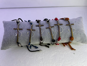 Mens fisher of men cross bracelet with adjustable leather cording
