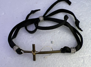 Mens fisher of men cross bracelet with adjustable leather cording