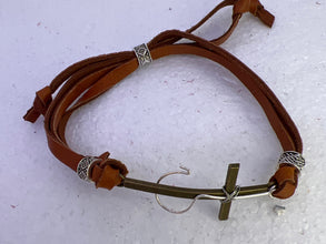 Mens fisher of men cross bracelet with adjustable leather cording