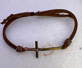 Mens fisher of men cross bracelet with adjustable leather cording