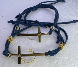 Mens fisher of men cross bracelet with adjustable leather cording