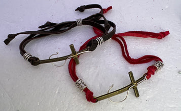 Mens fisher of men cross bracelet with adjustable leather cording
