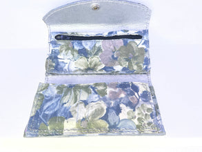 Silver grey patterned leather wallet adorned with floral bling and leather lining