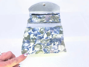 Silver grey patterned leather wallet adorned with floral bling and leather lining