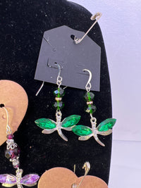 Rhinestone adorned dragonfly earrings beaded and blinged for beauty