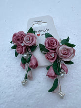Polymer clay rose bouquet earrings. Handmade roses and Cala lilies
